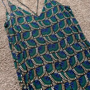 Printed V-Neck Jumpsuit in Teal & Navy